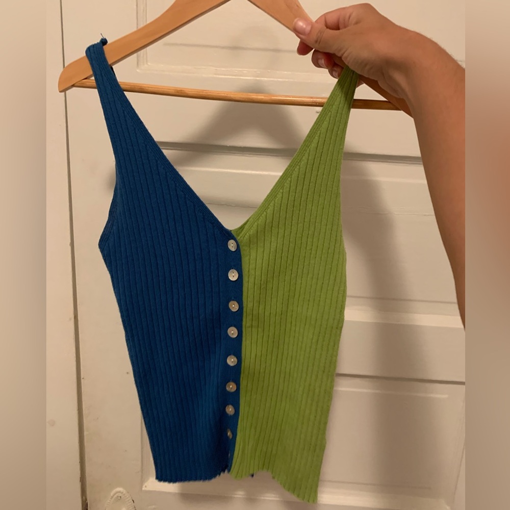 FRNCH made in Paris Blue Green Button down top